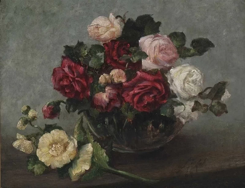 Natura morta con rose e malve